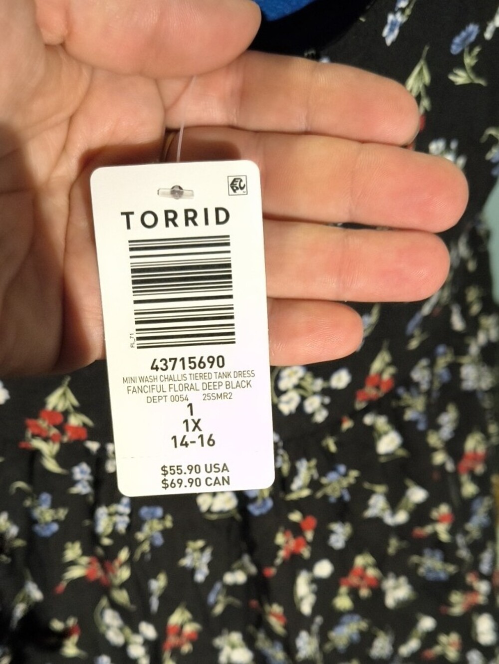 torrid Black Floral Tiered Tank Dress with Red & Blue Accents NWT MSRP$56 - Picture 5 of 10
